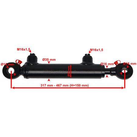 CIENKI SIŁOWNIK HYDRAULICZNY CYLINDER 25x16 SKOK 150 L= 317 mm